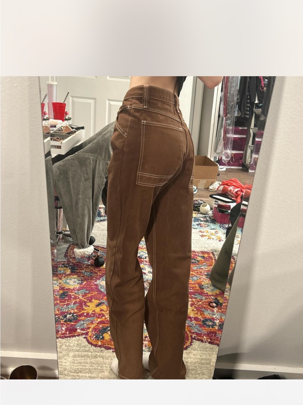 Brandy Melville John Galt Brown Carpenter Pants - Size S - Adjustable Waist - Picture 6 of 11